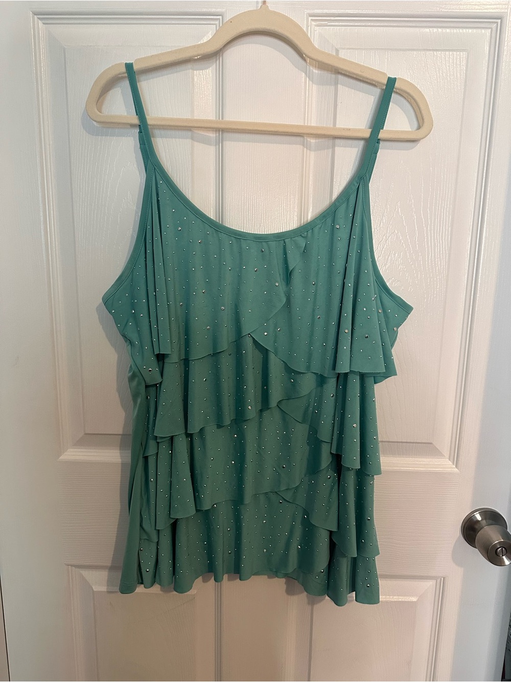 Vintage Women’s Lane Bryant Ruffled Rhinestone Camisole Top - Teal Sz:22/24 GUC